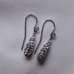 CRYSTAL DROP EARRINGS SILVER TEARDROP SIMPLE SEXY CLASSIC FRENCH WIRE 0.5"